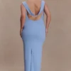 Galilea Crepe Draped Maxi Dress – Cornflower Blue
