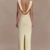 Galilea Crepe Draped Maxi Dress – Lemon