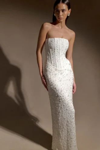 Gemma Strapless Embellished Maxi Dress – Ivory