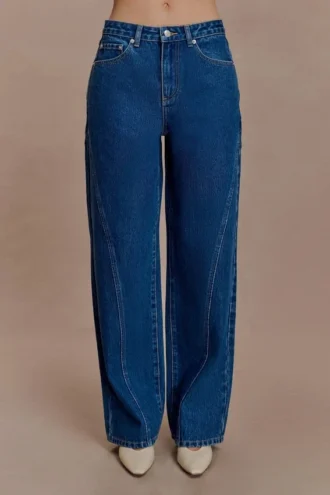 Georgette Mid Rise Paneled Denim Jeans – Dark Blue