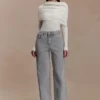 Georgette Mid Rise Paneled Denim Jeans – Grey