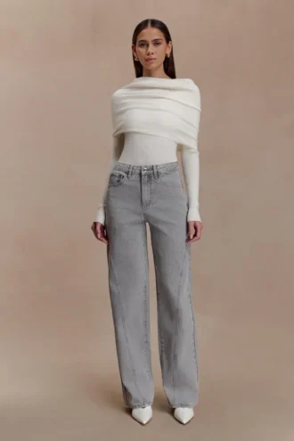 Georgette Mid Rise Paneled Denim Jeans – Grey