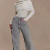 Georgette Mid Rise Paneled Denim Jeans – Grey