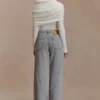 Georgette Mid Rise Paneled Denim Jeans – Grey