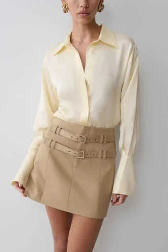 Gia Long Sleeve Satin Shirt – Buttermilk