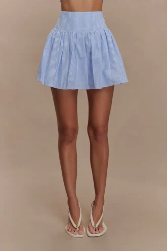 Gretel Hem Mini Skirt – Blue Pinstripe