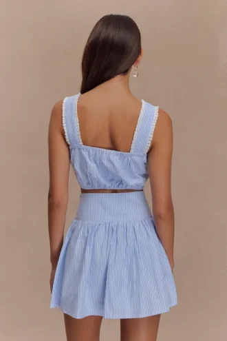 Gretel Sleeveless Crop Top – Blue Pinstripe