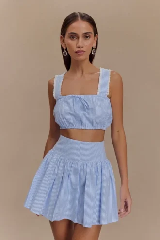 Gretel Sleeveless Crop Top – Blue Pinstripe