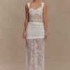 Guinevere Lace And Mesh Maxi Skirt – Ivory