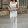 Guinevere Lace And Mesh Maxi Skirt – Ivory