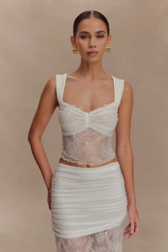 Guinevere Lace And Mesh Top – Ivory
