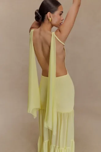 Haille Knit Chiffon Maxi Dress – Lemon