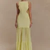 Haille Knit Chiffon Maxi Dress – Lemon Haille Knit Chiffon Maxi Dress – Lemon