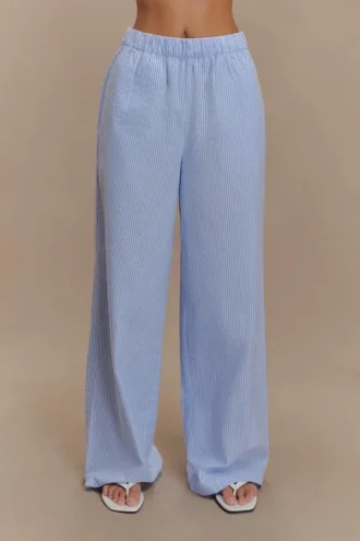 Hansen Wide Leg Pants – Blue Pinstripe