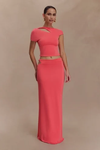 Haven Slinky Twist Midi Skirt – Coral