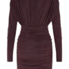 Hayden Long Sleeve Plunge Mini Dress – Burgundy
