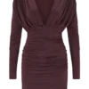 Hayden Long Sleeve Plunge Mini Dress – Burgundy