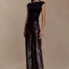 Henry Croc Faux Leather Straight Leg Pants – Dark Chocolate