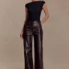 Henry Croc Faux Leather Straight Leg Pants – Dark Chocolate