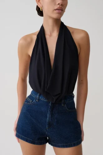Huyen Cowl Front Modal Top – Black