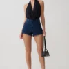 Dan Diamante Denim Shorts – Midnight Blue