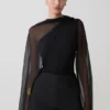 Ida Sheer Asymmetrical Long Sleeve Cape – Black