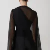 Ida Sheer Asymmetrical Long Sleeve Cape – Black