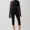Ida Sheer Asymmetrical Long Sleeve Cape – Black