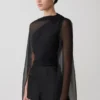 Ida Sheer Asymmetrical Long Sleeve Cape – Black