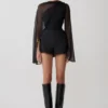 Ida Sheer Asymmetrical Long Sleeve Cape – Black