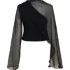 Ida Sheer Asymmetrical Long Sleeve Cape – Black