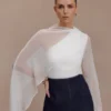Ida Sheer Asymmetrical Long Sleeve Cape – White Ida Sheer Asymmetrical Long Sleeve Cape – White