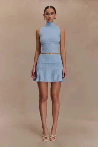 Indy Pointelle Knit Mini Skirt – Cornflower Blue
