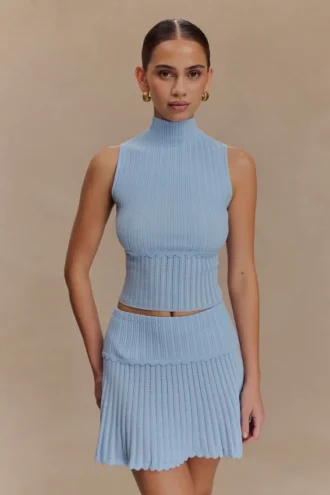 Indy Pointelle Knit Top – Cornflower Blue
