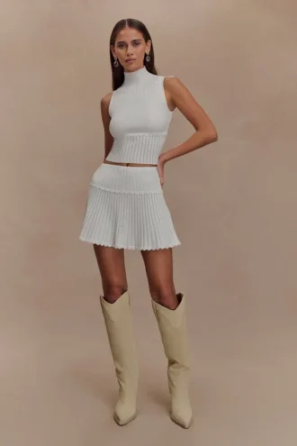 Indy Pointelle Knit Mini Skirt – Ivory
