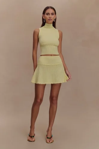 Indy Pointelle Knit Mini Skirt – Lemon