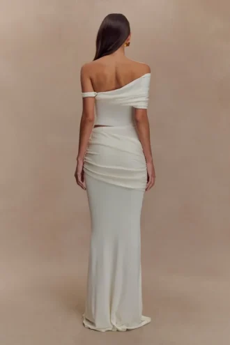 Irene Gathered Knit Maxi Skirt – Ivory