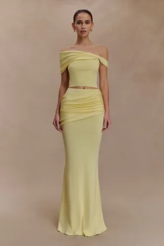 Irene Gathered Knit Maxi Skirt – Lemon