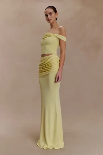Irene Gathered Knit Maxi Skirt – Lemon
