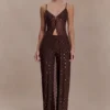Jackie Diamante Straight Leg Pants – Chocolate