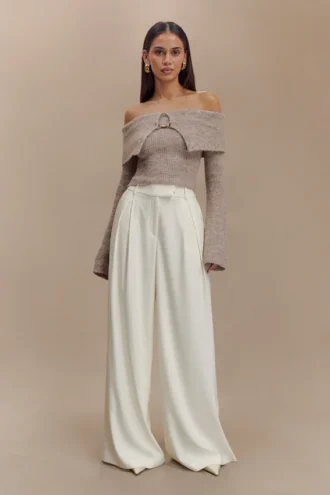 Jacqueline Pleated Wide Leg Pants – Ivory