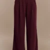 Jacqueline Pleated Wide Leg Pants – Mahogany