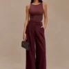 Jacqueline Pleated Wide Leg Pants – Mahogany