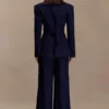 Jacqueline Pleated Wide Leg Pants – Navy Pinstripe