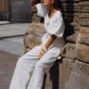 Janayia Cotton Wide Leg Pants – White