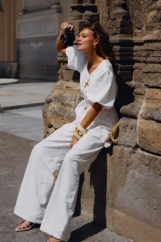 Janayia Cotton Wide Leg Pants – White