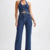 Janine High Waisted Straight Leg Jeans – Dark Blue