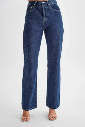 Janine High Waisted Straight Leg Jeans – Dark Blue