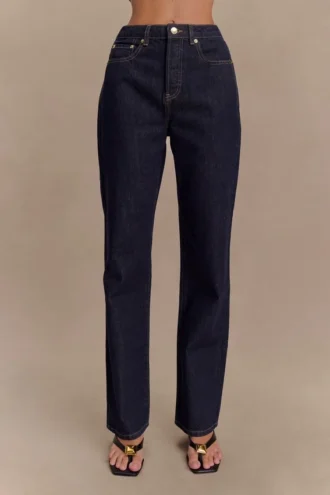 Janine High Waisted Straight Leg Jeans – Washed Indigo Blue