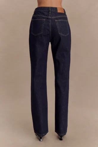Janine High Waisted Straight Leg Jeans – Washed Indigo Blue